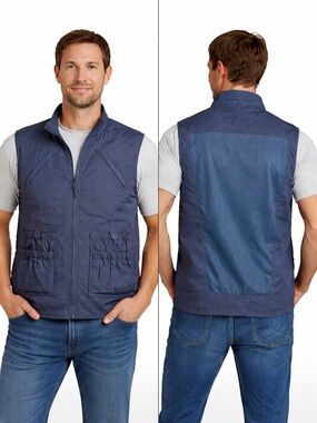 Duluth Trading Co. Utility Fishing Vest Blue Gray XL Mesh Back Pockets Zipper